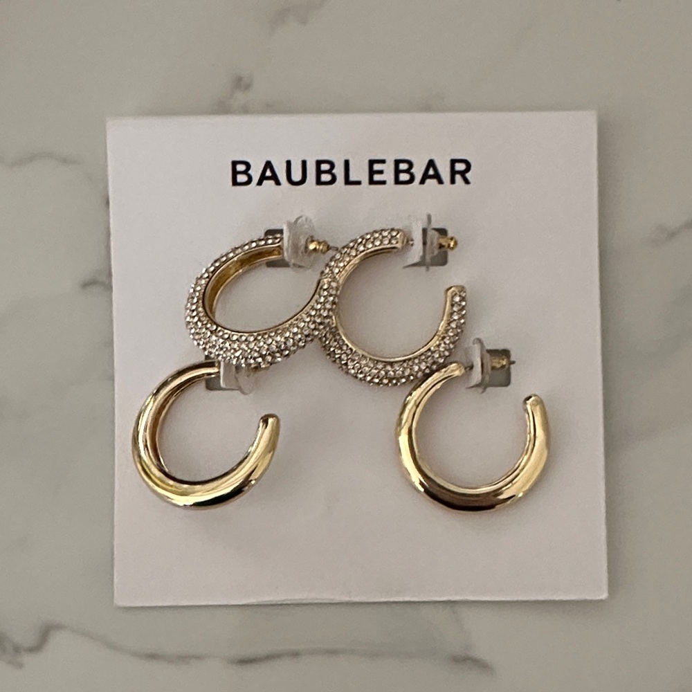 NWT AS IS BaubleBar Gold and Silver Hoop Earrings See Notes